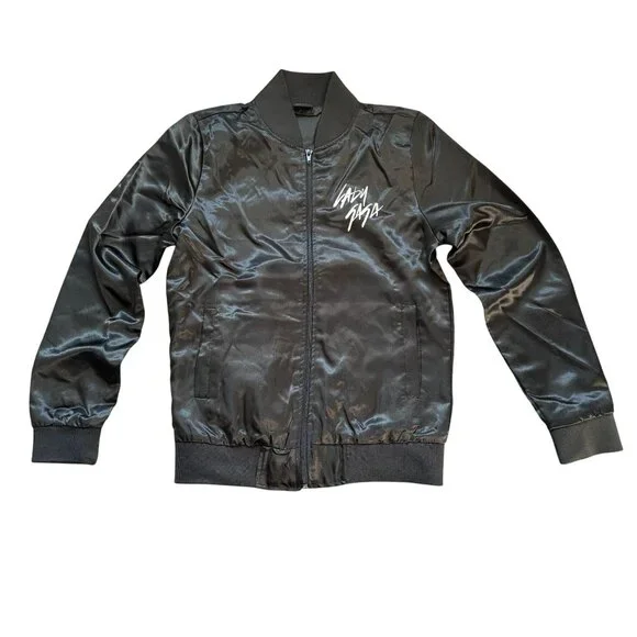Lady Gaga Satin Skull Full-Zip Windbreaker Bomber Jacket Women's Small Black